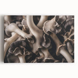 Botanical wall art featuring a vibrant design of mushrooms and flowers on stretched canvas, showcasing intricate details and rich colors, ideal for home decor.