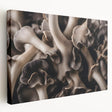 Stretched canvas wall art showcasing a vibrant floral and botanical mushroom design, featuring a side view that highlights its textured surface and colors. Ideal for home decor enthusiasts seeking unique nature-inspired artwork.