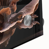 Close-up of a vibrant botanical wall art piece featuring colorful flowers and mushrooms, designed for acrylic glass display, enhancing modern decor aesthetics.