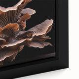 Framed wall art featuring a detailed botanical design of colorful flowers and mushrooms, showcasing vibrant hues and intricate textures in a modern decor setting.