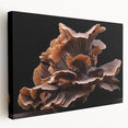 Stretched canvas wall art showcasing a vibrant botanical design of colorful flowers and mushrooms, featuring a side view that highlights its textured surface and vibrant colors, perfect for enhancing any living space.