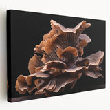 Stretched canvas wall art showcasing a vibrant botanical design of colorful flowers and mushrooms, featuring a side view that highlights its textured surface and vibrant colors, perfect for enhancing any living space.