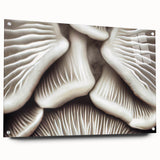Acrylic glass wall art collection featuring vibrant botanical mushrooms design in a side view, showcasing intricate details and colors, ideal for modern decor.