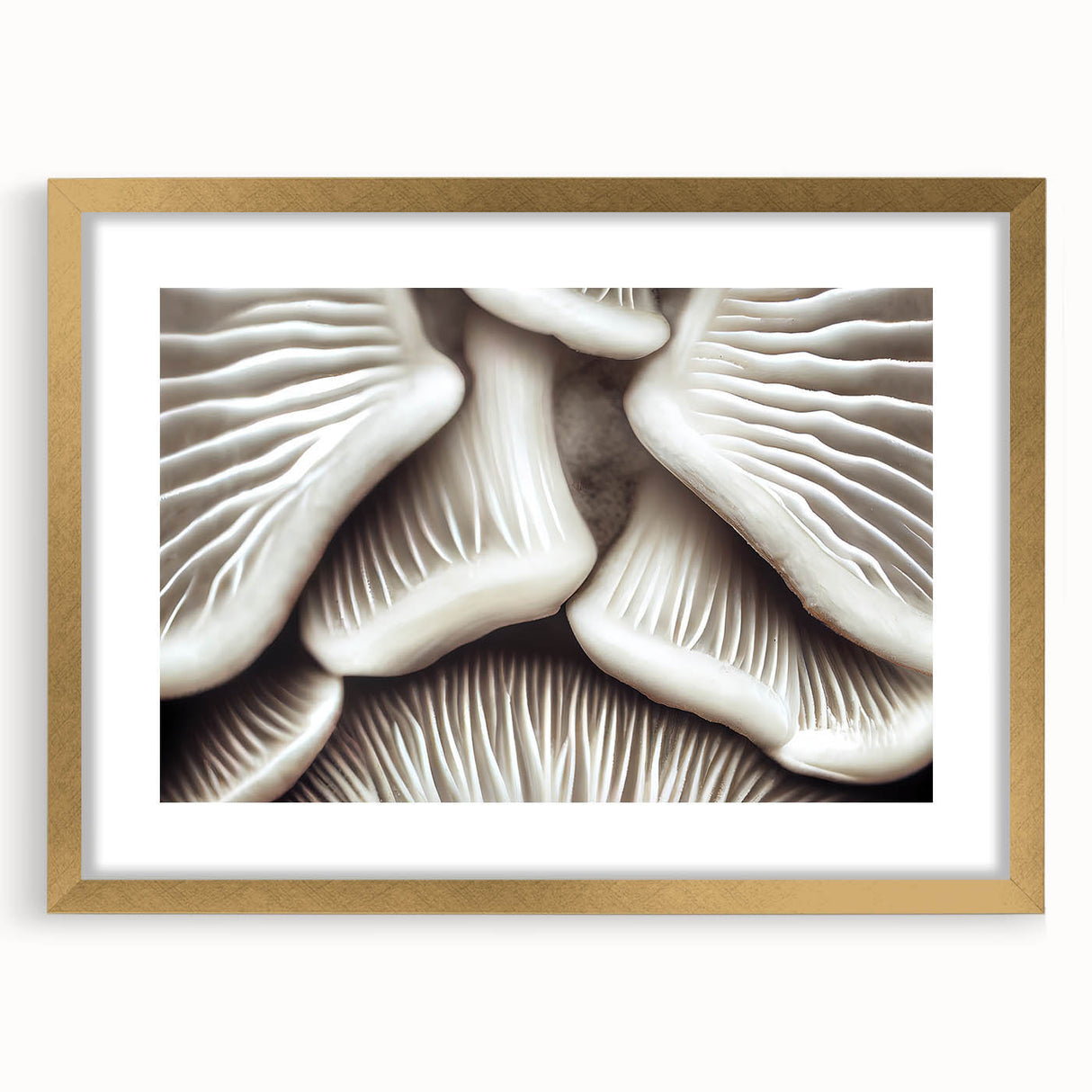 Botanical wall art collection showcasing a gold-framed design featuring vibrant flowers and mushrooms, ideal for enhancing home decor with nature-inspired elegance.