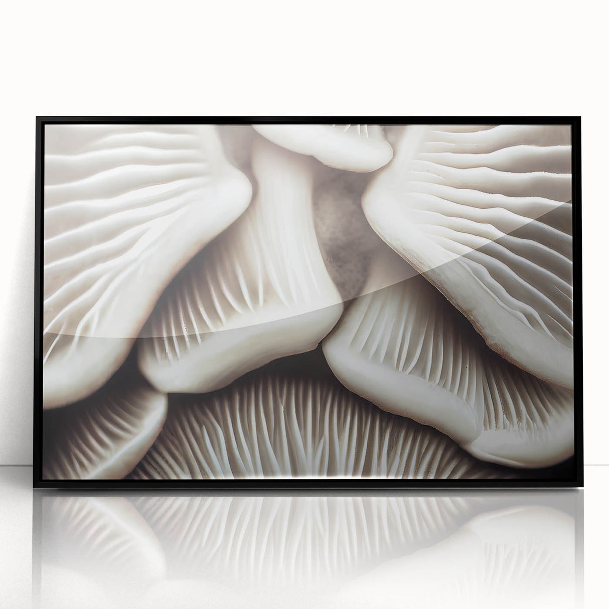 Framed wall art featuring a botanical design of colorful mushrooms and flowers on a black background, showcasing intricate details and vibrant hues. Perfect for adding a nature-inspired touch to home decor.