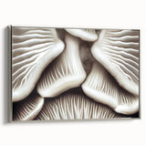 Framed wall art featuring a botanical design with colorful flowers and mushrooms, set against a silver frame, showcasing a stylish side view for home decor.