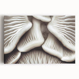 Botanical wall art featuring vibrant floral and mushroom designs on a stretched canvas, showcasing intricate details and rich colors, ideal for nature-inspired decor.