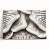 Botanical wall art showcasing vibrant flowers and mushrooms on a stretched canvas, elegantly leaning against a neutral backdrop, perfect for home decor.