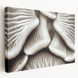 Stretched canvas wall art showcasing a vibrant botanical design of colorful flowers and mushrooms, featuring a side view that highlights its textured finish, perfect for home decor.