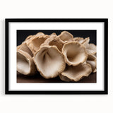 Botanical wall art design featuring vibrant flowers and mushrooms in a sleek black frame with a mat, ideal for enhancing home decor and adding a natural touch.