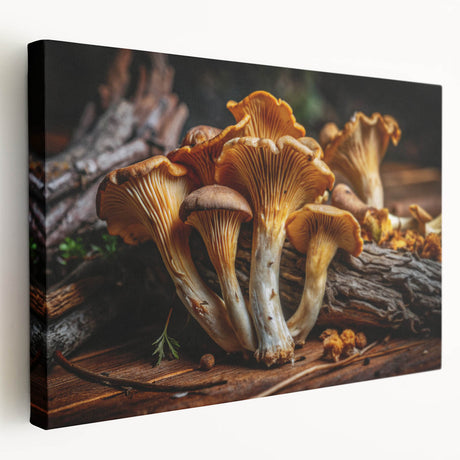 Stretched canvas wall art showcasing a vibrant floral and botanical mushroom design, expertly crafted with rich colors and intricate details, perfect for enhancing home decor.