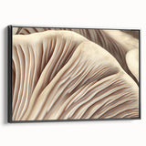 Framed wall art showcasing a botanical design of colorful flowers and mushrooms on a black background, viewed from the side, perfect for home decor.