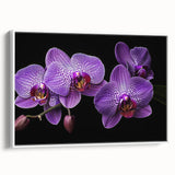 Framed wall art showcasing a botanical orchid design on canvas, featuring vibrant colors and detailed floral illustrations, ideal for home decor accents.