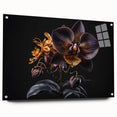Acrylic glass wall art displaying a vibrant botanical orchid design, showcasing intricate floral details with a side view, perfect for home decor enhancement.