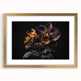 Botanical orchid wall art framed in gold with a mat, showcasing vibrant flowers in a modern design. Ideal for adding elegance to home decor.