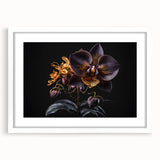 Botanical wall art featuring a vibrant orchid design, framed with a white mat, showcasing intricate floral details and elegant decor perfect for modern interiors.