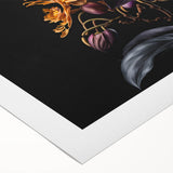 Vibrant rolled canvas showcasing a botanical orchid design in rich colors, ideal for home decor or art collections, presented in a protective cardboard tube.