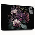 Side view of a framed botanical orchid wall art piece, showcasing intricate floral designs on acrylic glass, elegantly mounted with pins, perfect for home decor.