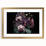 Botanical wall art collection featuring a gold-framed orchid design with a mat, perfect for home decor. Ideal for adding elegance to any space.