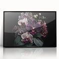Framed wall art featuring a vibrant botanical orchid design, set in a sleek black frame, perfect for adding elegance to home decor or office interiors.