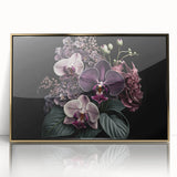 Framed botanical orchid wall art design showcasing vibrant colors and intricate details, featuring a sleek gold frame that enhances its elegance and sophistication. Perfect for adding a touch of nature-inspired decor to any modern space.