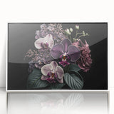 Framed wall art featuring a botanical orchid design with vibrant colors, showcasing delicate petals against a white background, ideal for home decor enhancement.