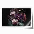 Floral botanical wall art print showcasing a vibrant orchid design with rich colors, rolled for easy framing and display in home decor settings. Perfect for nature enthusiasts and interior design lovers.