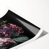 Botanical orchid wall art print showcasing vibrant, detailed floral illustrations in soft pastel colors, rolled for easy display and shipping. Perfect for home decor.