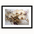 Elegant black-framed botanical wall art featuring a vibrant orchid design, displayed with a white mat, perfect for enhancing home decor with a touch of nature.