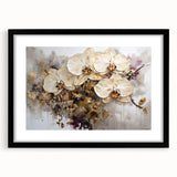 Elegant black-framed botanical wall art featuring a vibrant orchid design, displayed with a white mat, perfect for enhancing home decor with a touch of nature.
