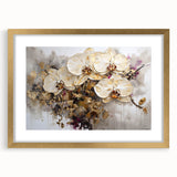 Elegant botanical orchid wall art collection framed in gold with a mat, showcasing vibrant colors and intricate floral designs, perfect for home decor.