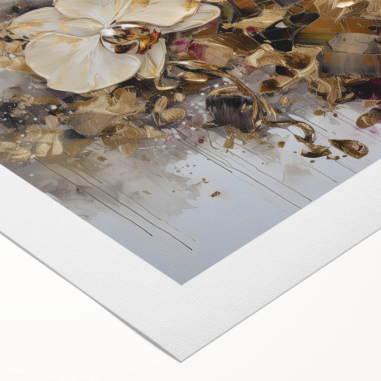 Botanical orchid design wall art featuring vibrant colors and intricate details, expertly printed on rolled canvas, perfect for home decor and nature enthusiasts.