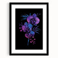 Botanical wall art featuring an elegant orchid design framed in black with a mat, showcasing vibrant colors and intricate details, perfect for home decor.