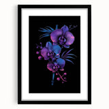 Botanical wall art featuring an elegant orchid design framed in black with a mat, showcasing vibrant colors and intricate details, perfect for home decor.
