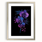Framed botanical wall art featuring a stunning orchid design in a silver frame with a white mat, perfect for home décor or gallery display. Ideal for floral enthusiasts.