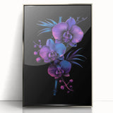 Framed acrylic wall art showcasing a botanical orchid design with silver accents, perfect for home decor. Ideal for nature lovers seeking elegance.