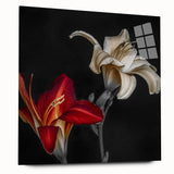 Elegant botanical wall art featuring a vibrant orchid design displayed in acrylic glass, showcasing its vivid colors and intricate details, perfect for home decor.