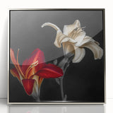 Framed wall art showcasing a botanical orchid design in vibrant colors, encased in a sleek silver frame, perfect for enhancing modern home decor.