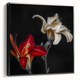 Framed botanical wall art featuring an elegant orchid design, displayed from the side with a sleek black frame, perfect for modern home decor.