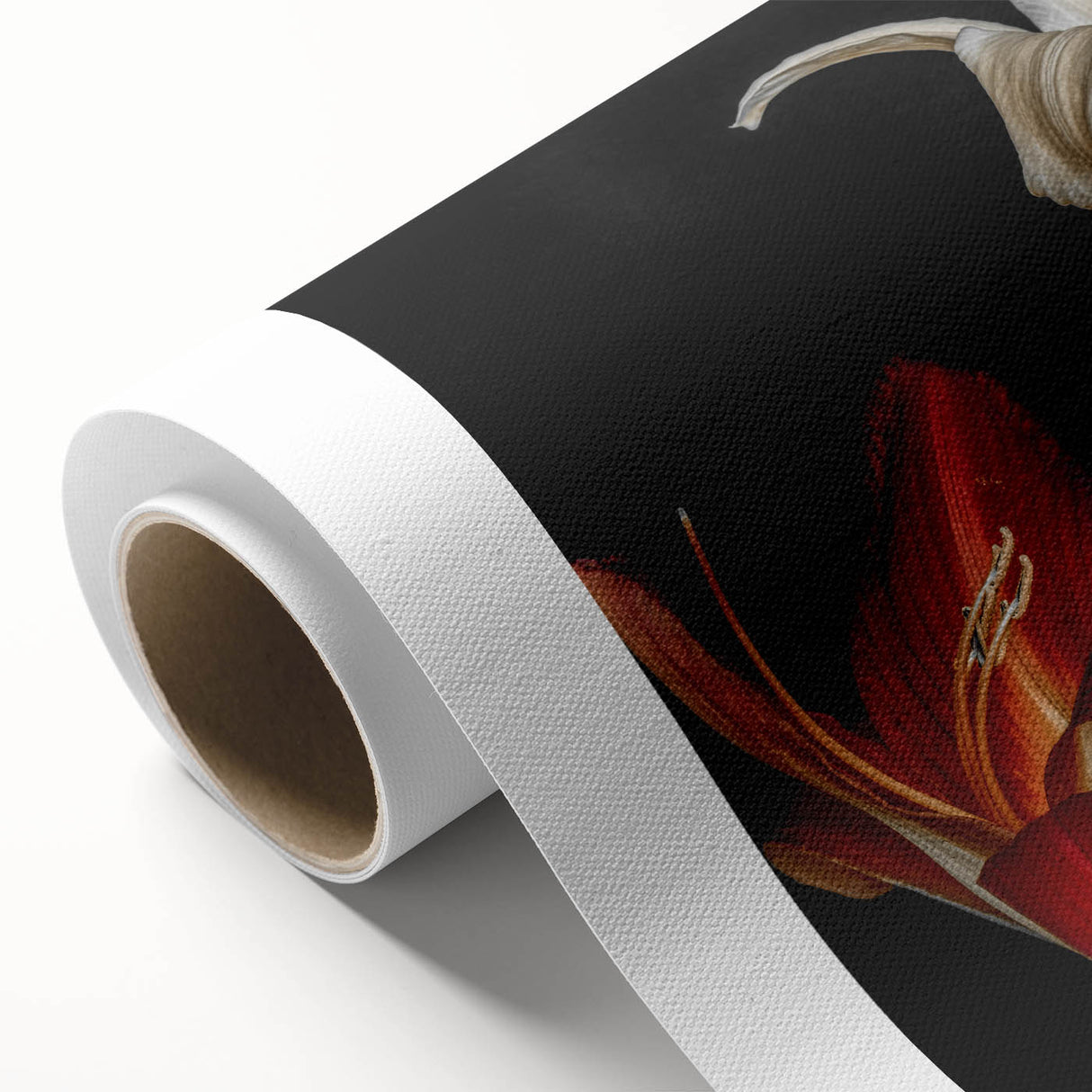 Stunning botanical wall art featuring vibrant orchids in a rich color palette, printed on rolled canvas, ideal for home decor and floral enthusiasts.