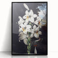 Framed wall art showcasing a vibrant botanical orchid design in a sleek black frame, ideal for home decor and enhancing interior aesthetics. The acrylic finish adds a polished touch, perfect for nature lovers and art enthusiasts seeking elegant floral decor.