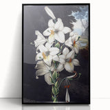 Framed wall art showcasing a vibrant botanical orchid design in a sleek black frame, ideal for home decor and enhancing interior aesthetics. The acrylic finish adds a polished touch, perfect for nature lovers and art enthusiasts seeking elegant floral decor.