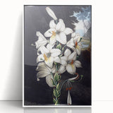 Framed botanical wall art featuring a vibrant orchid design on a white background, showcasing intricate details and bright colors, perfect for home decor.