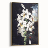 Framed botanical wall art featuring a vibrant orchid design with gold accents, showcasing a side view of the canvas, ideal for home decor enhancement.