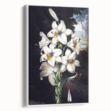 Framed botanical wall art featuring a vibrant orchid design on canvas, set against a white background, showcasing a side view with elegant details and textures.