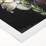 Botanical wall art featuring a vibrant orchid design on rolled canvas, showcasing intricate floral details and rich colors, perfect for home decor.