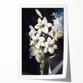 Botanical wall art print featuring a vibrant orchid design in rich colors, rolled for easy display, ideal for adding elegance to home decor.