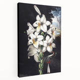 Stretched canvas wall art featuring a vibrant botanical orchid design, showcasing intricate floral details and rich colors, ideal for home decor enhancement.