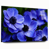 Vibrant botanical wall art featuring a detailed pansy design, displayed in a sleek acrylic glass frame, showcasing its vivid colors and intricate patterns. Perfect for floral decor enthusiasts, this elegant piece enhances any interior space with its artistic charm.