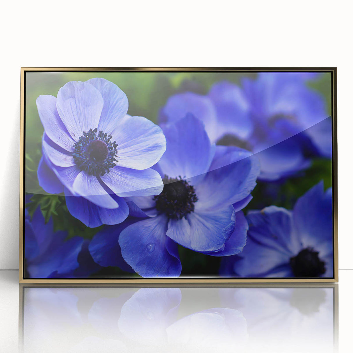 Framed acrylic wall art showcasing a botanical pansy design with vibrant colors and intricate details, elegantly set in a gold frame, ideal for home decor.